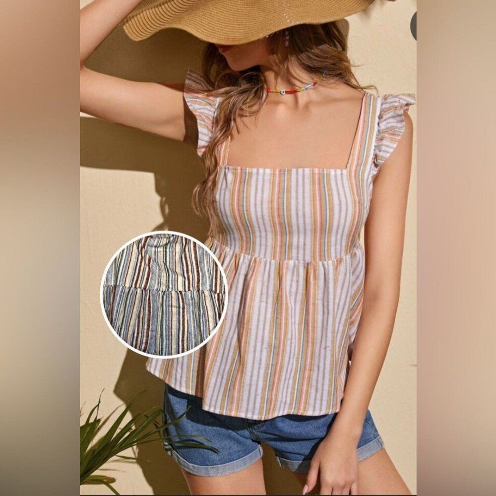 Liberty love crop top women’s size XL strips sleeveless ruffles pullover blouse